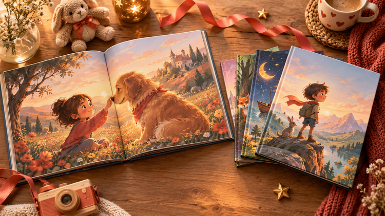 Personalised storybooks flat lay