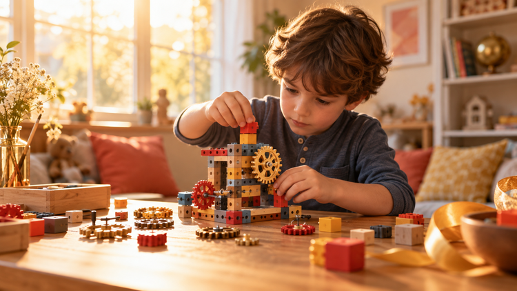 Child playing with a STEM building toy
