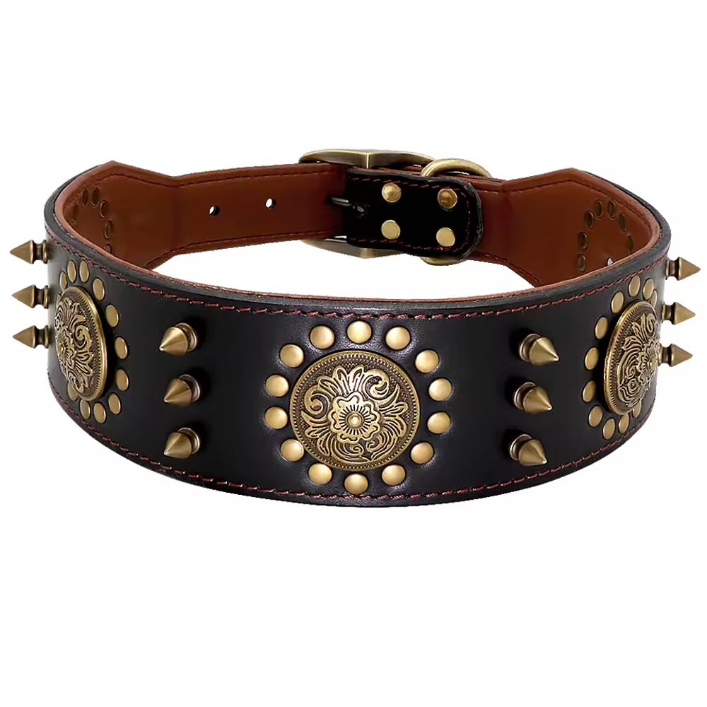 Casper Wide Studded Dog Collar Genuine Leather