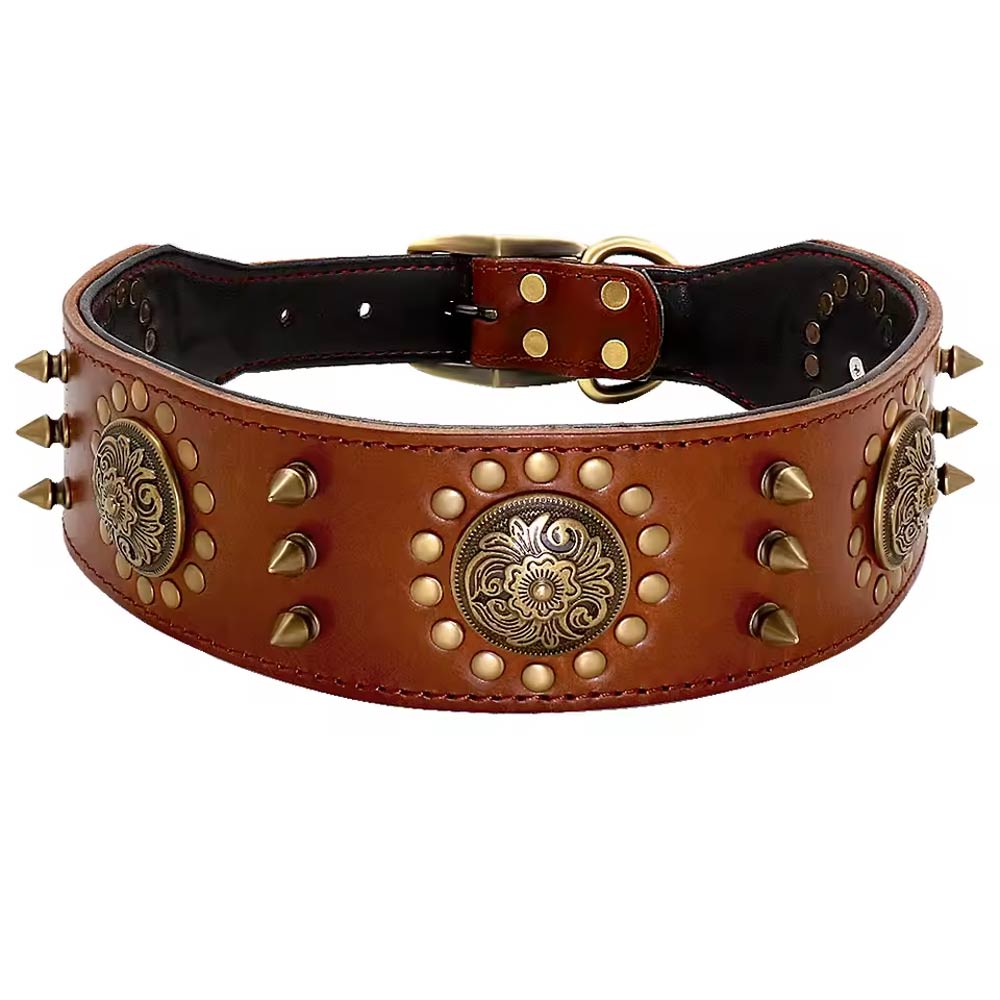 Casper Wide Studded Dog Collar Genuine Leather