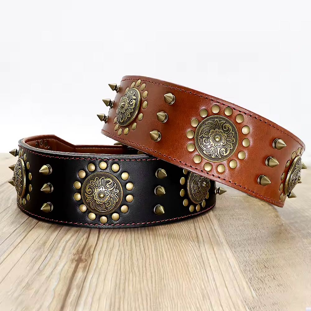 Casper Wide Studded Dog Collar Genuine Leather