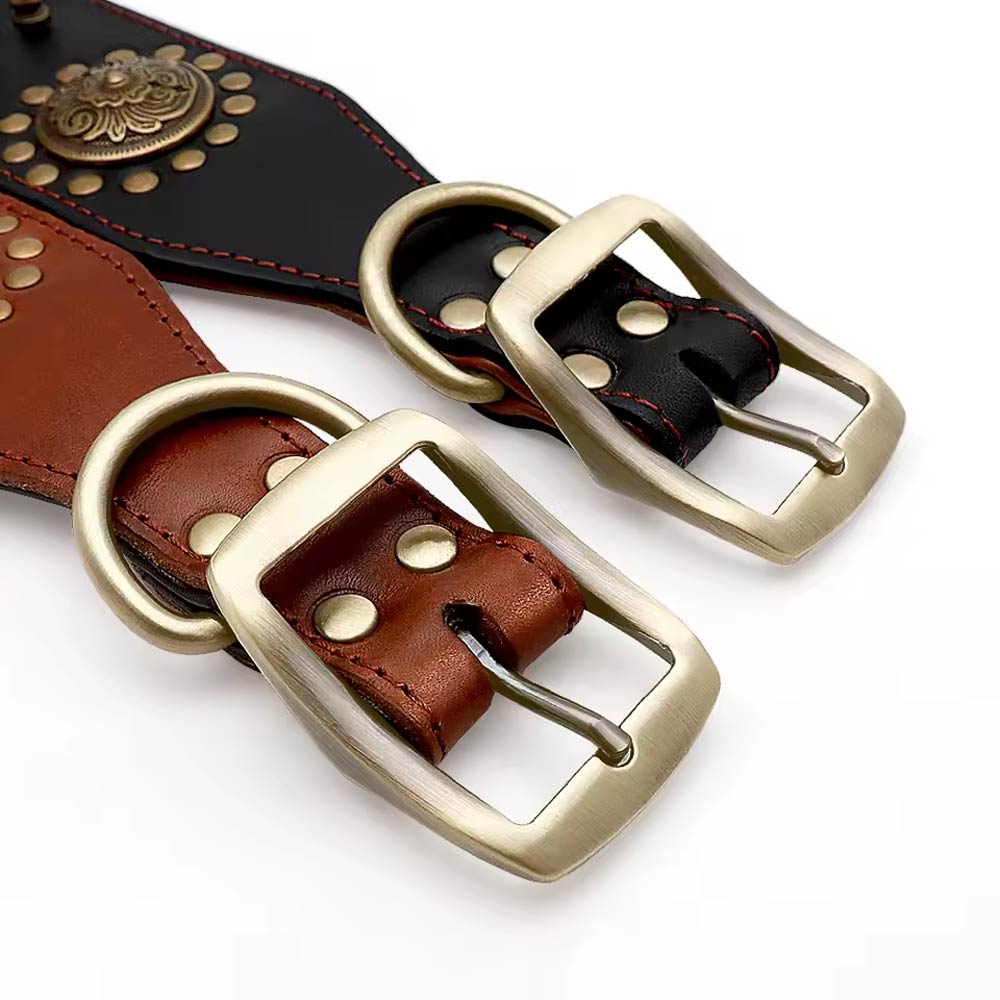 Casper Wide Studded Dog Collar Genuine Leather