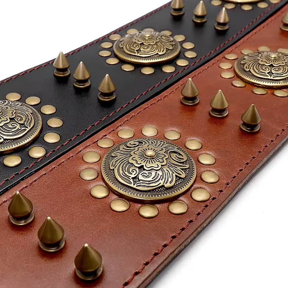 Casper Wide Studded Dog Collar Genuine Leather