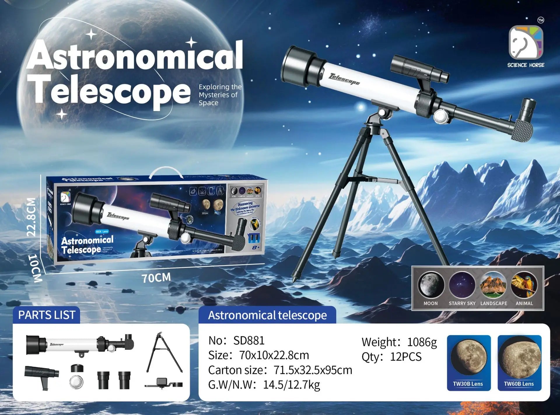 Astronomical Telescope, Professional Outdoor Star-gazing, Student, Birthday Gift Toy