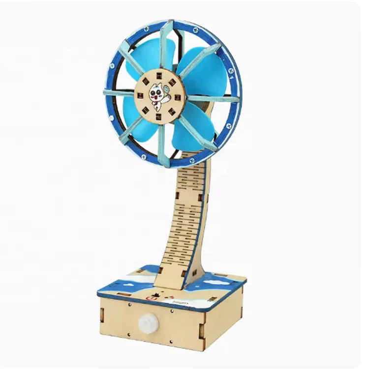 YOURMESTUDIO Infrared Human Body Induction Fan Student Science Experiment Toy Wood Material Handmade Assembly Children's Toy