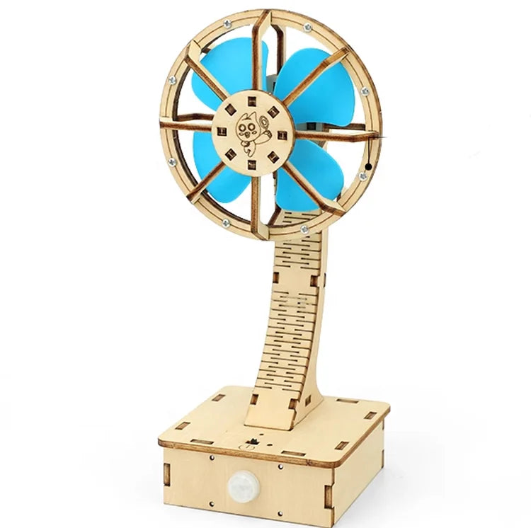 YOURMESTUDIO Infrared Human Body Induction Fan Student Science Experiment Toy Wood Material Handmade Assembly Children's Toy