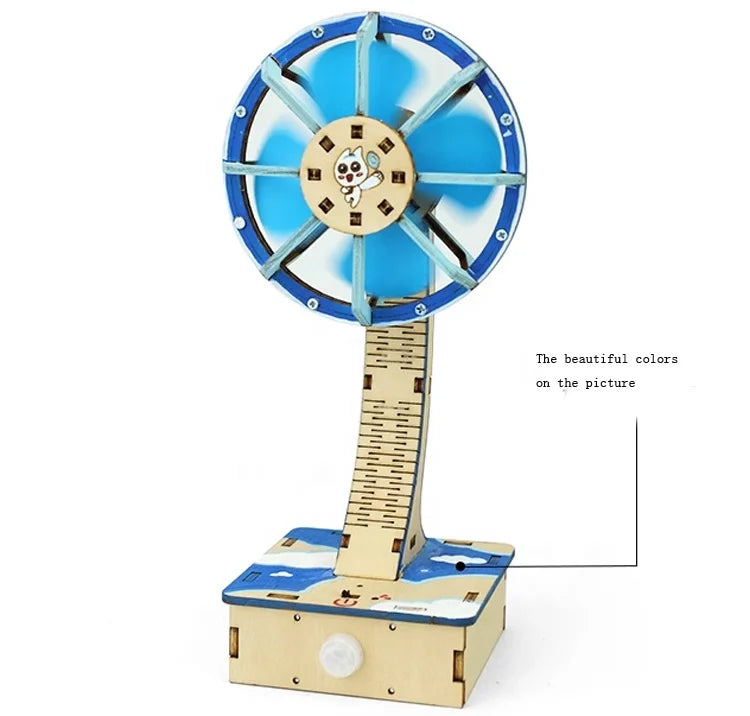 YOURMESTUDIO Infrared Human Body Induction Fan Student Science Experiment Toy Wood Material Handmade Assembly Children's Toy
