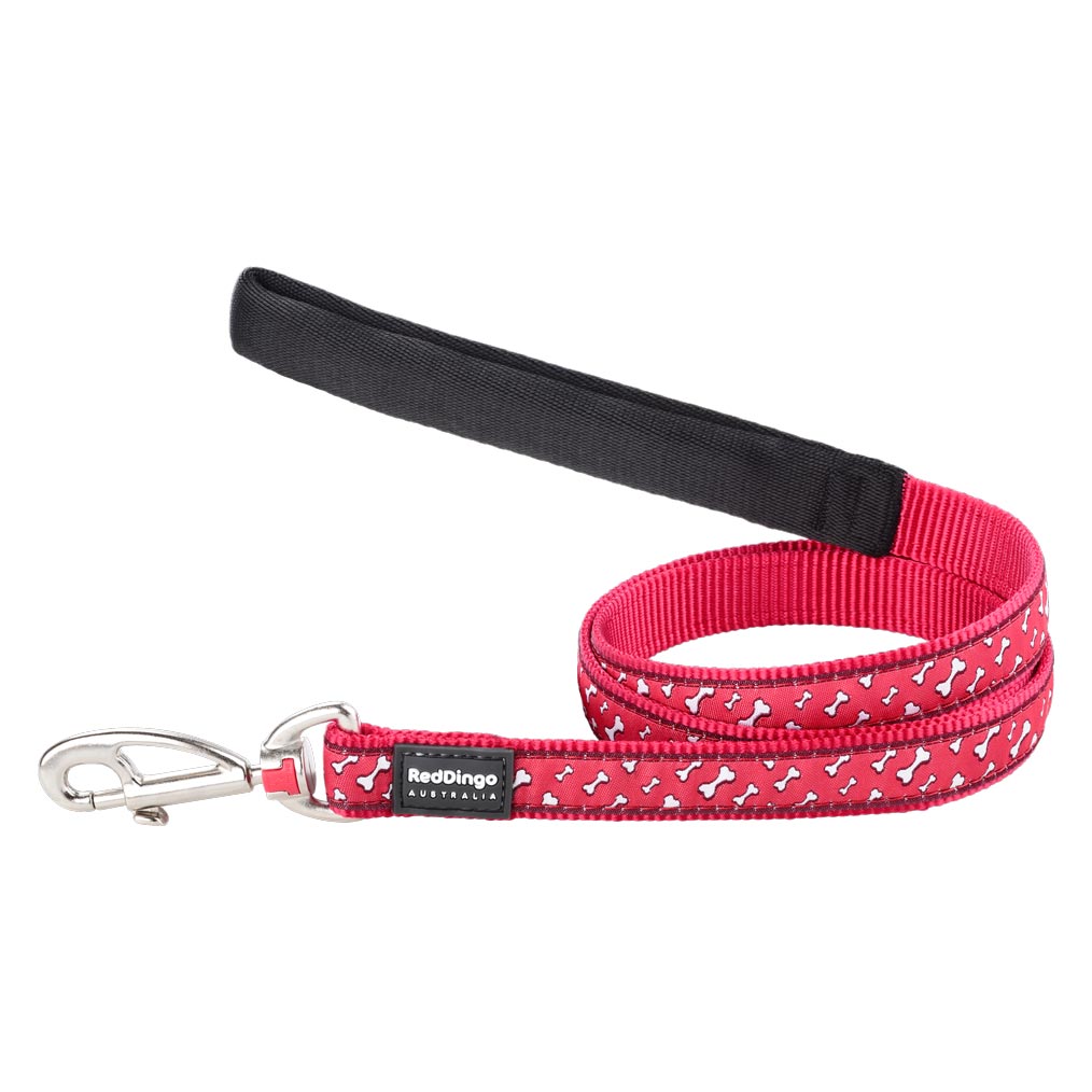 Dog Lead Flying Bones Red