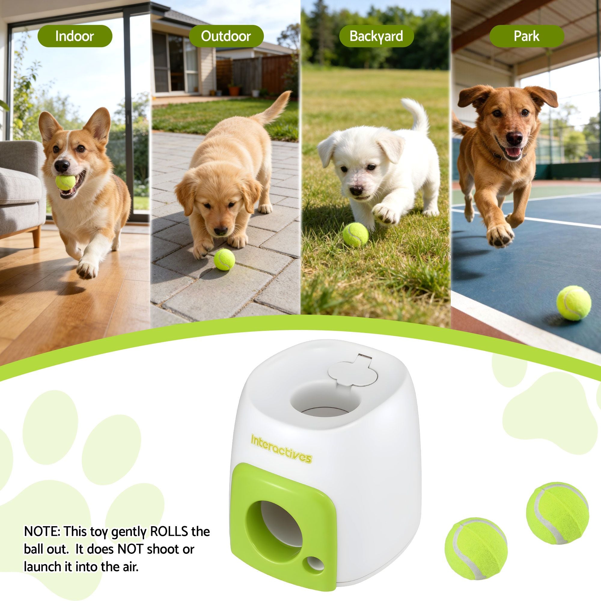 i.Pet 2-in-1 Interactive Dog Treat Dispenser Toy with 2 Balls Green