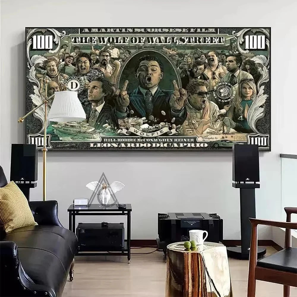 AA Vintage Wall , American Black Card The Wolf of Wall Street, Canvas Printed Poster, Home Living Room Bedroom Decoration