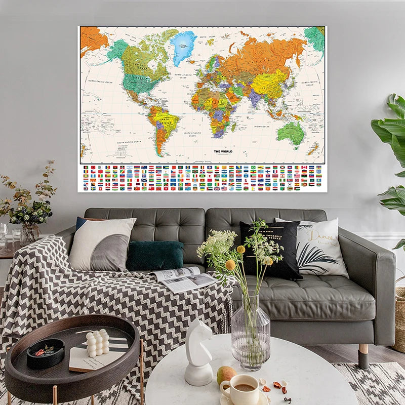 100*70cm World Map Classic Edition Unframed Wall Art Poster Painting for Home & Classroom - Educational for Kids & Adults
