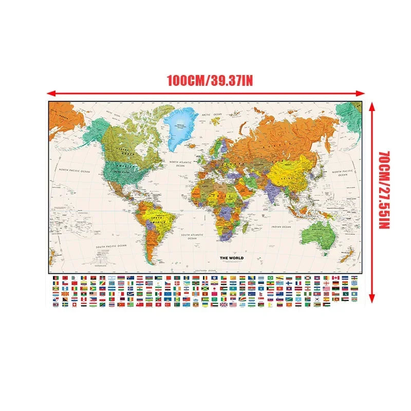 100*70cm World Map Classic Edition Unframed Wall Art Poster Painting for Home & Classroom - Educational for Kids & Adults