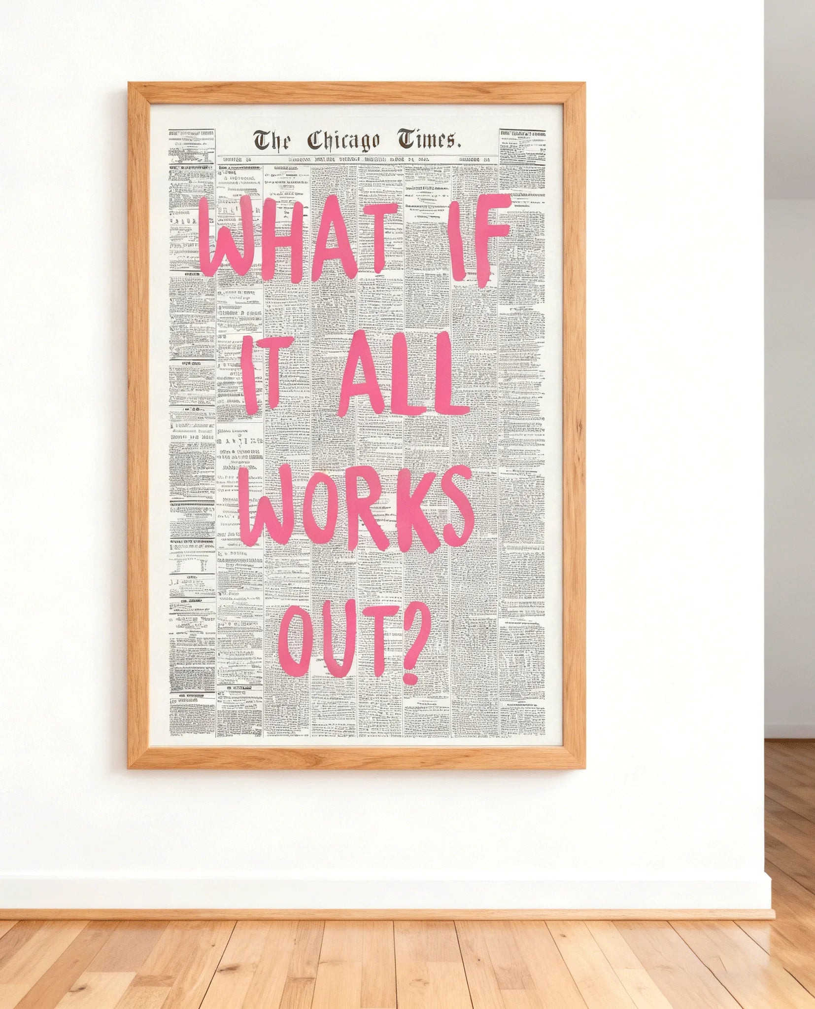 Newspaper Poster - What If It All Works Out - Positive Quote Canvas Wall Art, Affirming Minimalist Prints, Neutral Dorm Room Bed