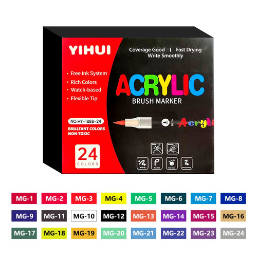 24 Colors Brush Tip Acrylic Paint Pen Set