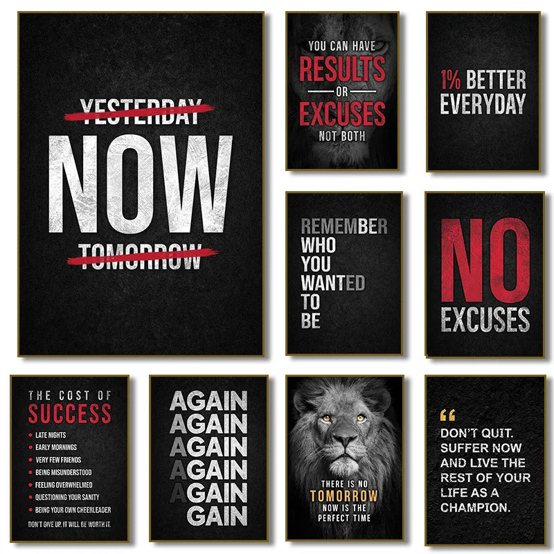 No Excuses Motivational Poster The Cost of Success Quote Canvas Painting Print Wall Art Picture for Living Room Home Decor