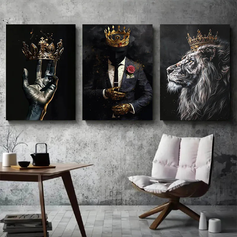 Black African Wall Art Gold Crown Wall Decor King Picture African American Canvas Prints Artwork for Home Room Office Decoration