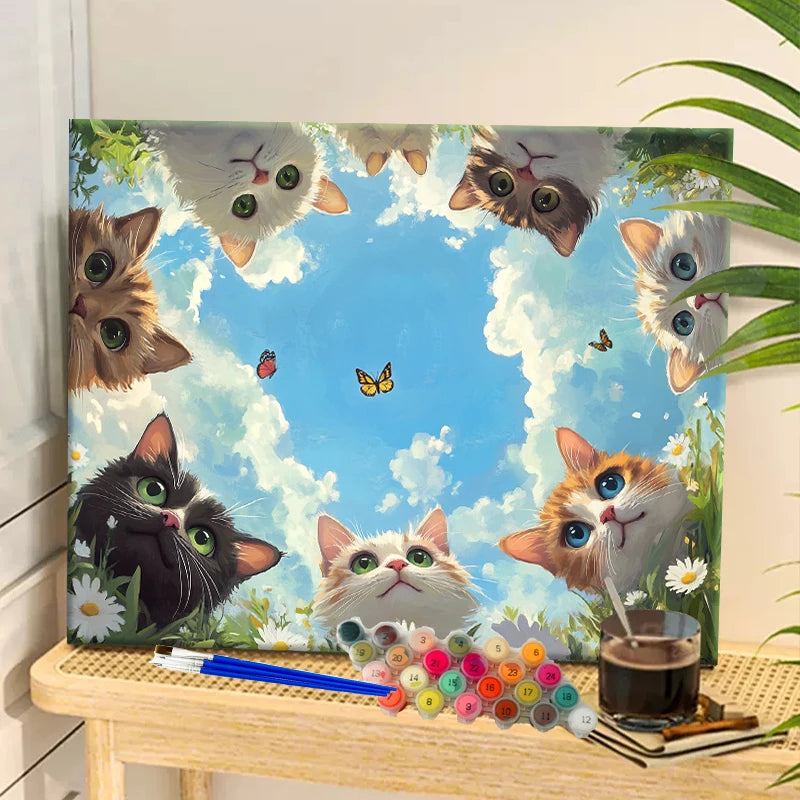 A Group of Cats (8) - Painting By Numbers  Acrylic Paint Canvas Dropshipping Portrait Family Children Photo Christmas Gifts