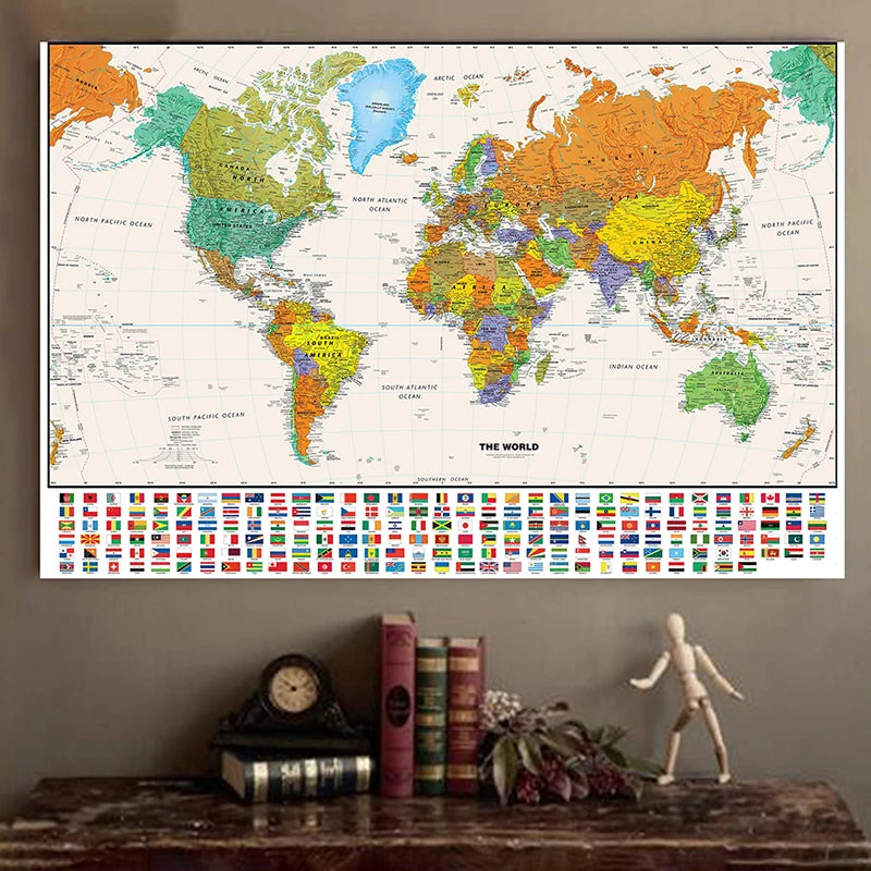 100*70cm World Map Classic Edition Unframed Wall Art Poster Painting for Home & Classroom - Educational for Kids & Adults