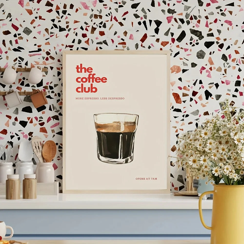 1pc Canvas painting  Retro Coffee Club Canvas Print Chic Food Beverage Beige Background Wall Art Posters for Modern Living Room
