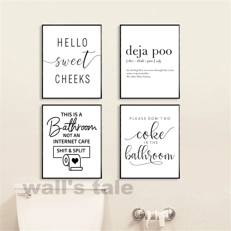 Funny Bathroom Wall Art Prints Black and White Minimalist Toilet Posters Canvas Painting Bathroom Wall Decoration Pictures