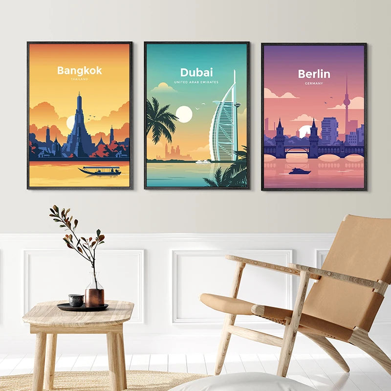 World City Travel Paris Venice Sydney Dubai Boston London Amsterdam Wall Art Canvas Painting Posters Prints Wall For Room Decor