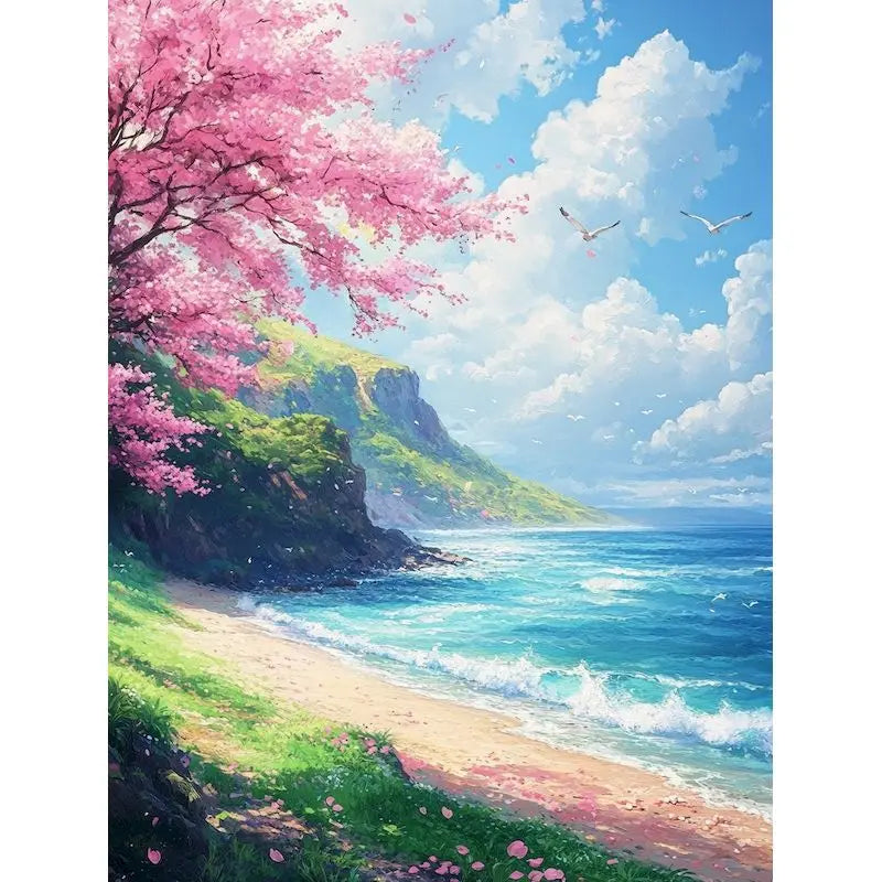 Genie Canvas - Scenery Painting By Numbers Oil HandPainted Acrylic Paint Sakura Pagoda Home Decors Adults Crafts On Canvas DIY Gift