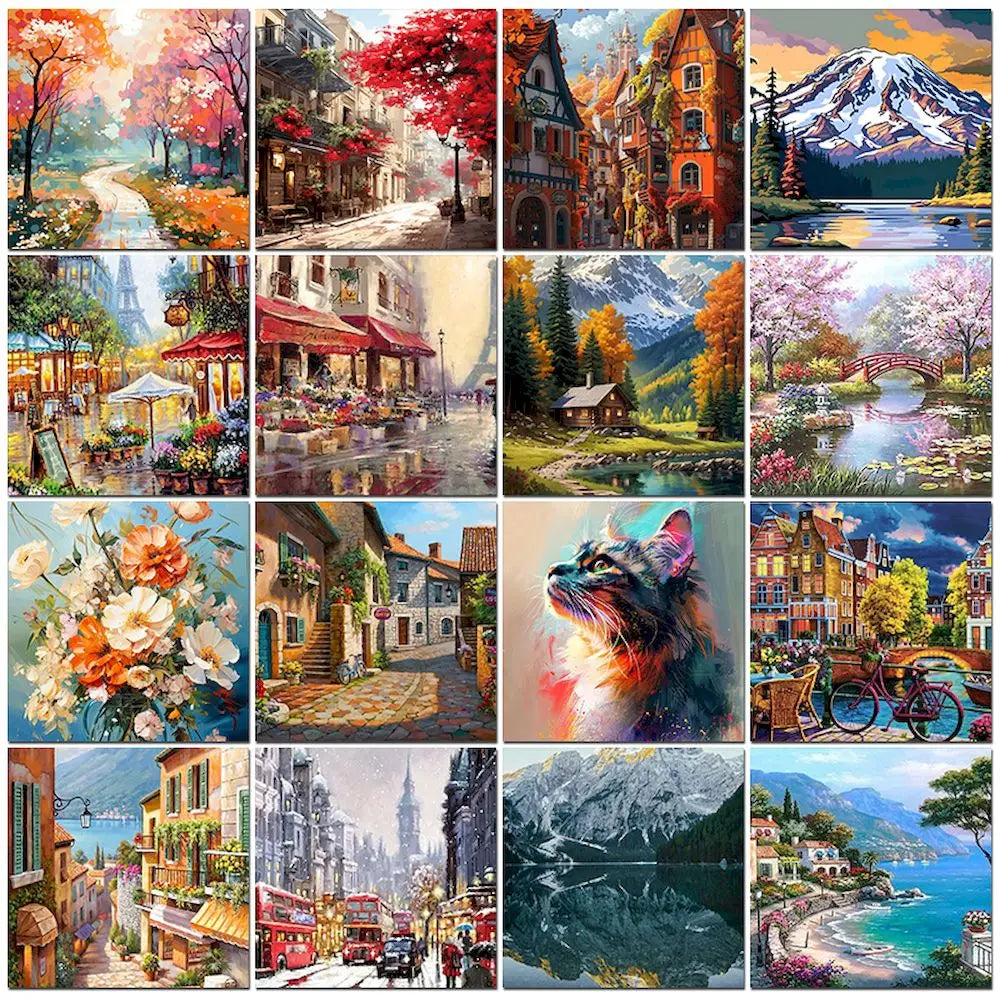 PhotoCustom City Oil Painting By Numbers Scenery Adults DIY Kits Paint By Numbers On Canvas Landscape Frameless Home Decoration