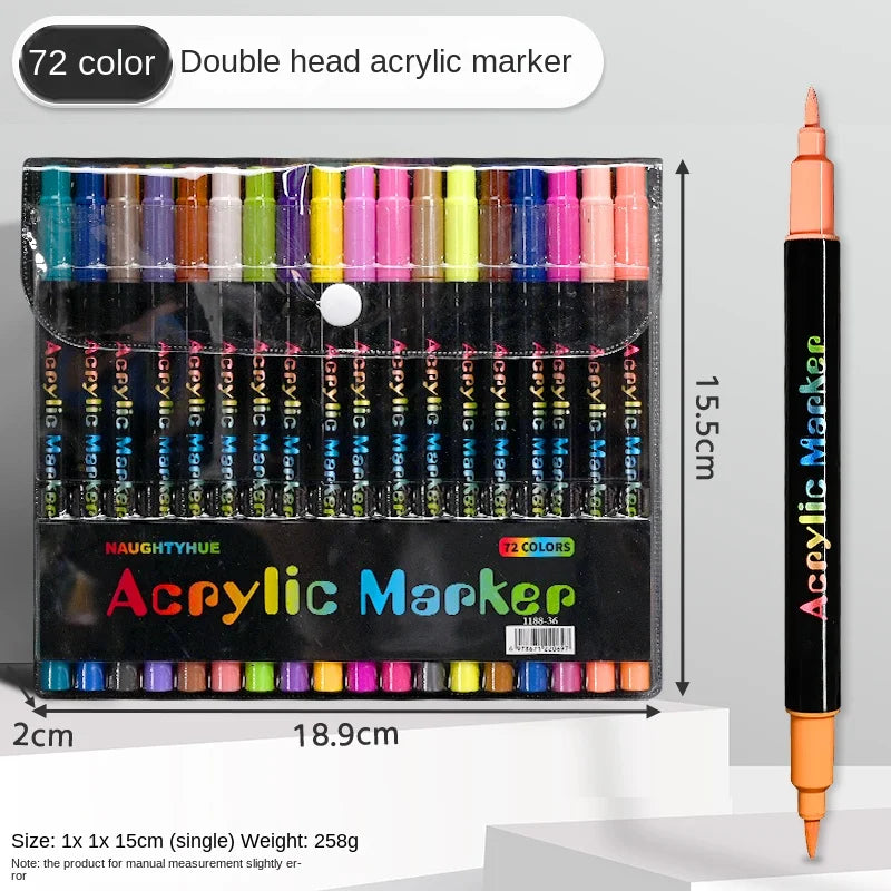 72 Professional Art Use-Color Acrylic Paint Markers, Dual-Tip Fine and Brush Tip Pens, Suitable for Stone, Wood, Calligraphy