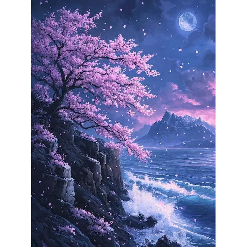 Genie Canvas - Scenery Painting By Numbers Oil HandPainted Acrylic Paint Sakura Pagoda Home Decors Adults Crafts On Canvas DIY Gift