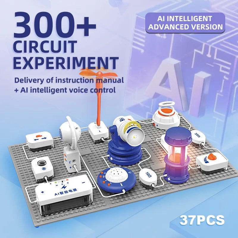 STEM Science Circuit Building Blocks Kit with AI Voice Intelligent Electronic Bricks 500+ Physics Experiments Educational Toy