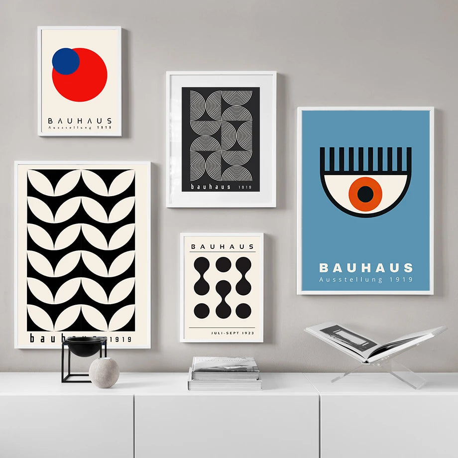 Bauhaus Wall Art Mid Century Modern Abstract Geometric Canvas Print Minimalist Black White Red Blue Posters Bedroom Office Decor