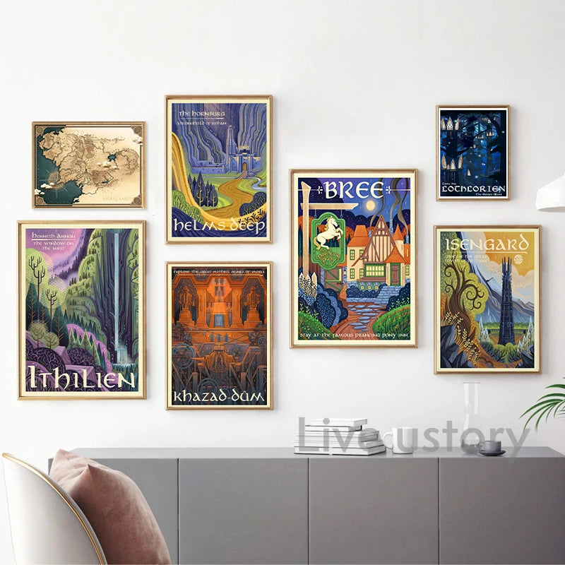 Tolkien Wall Art Canvas Painting Middle Earth Landscape LOTR Posters and Prints Wall Pictures Travel Gift Living Room Home Decor