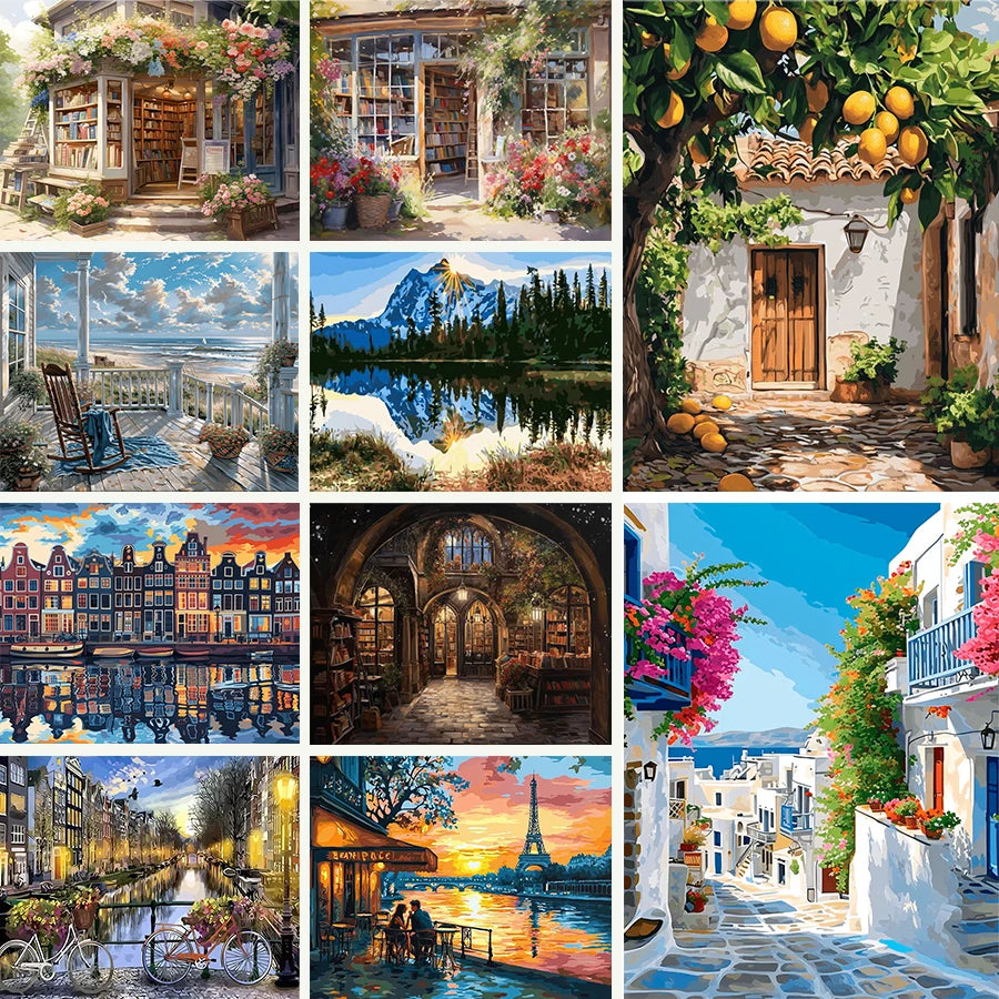 Landscape Architecture Number Painting ,Diy Painting Kit For Adults Paint By Numbers Canvas Acrylic Painting Decorative Paintin