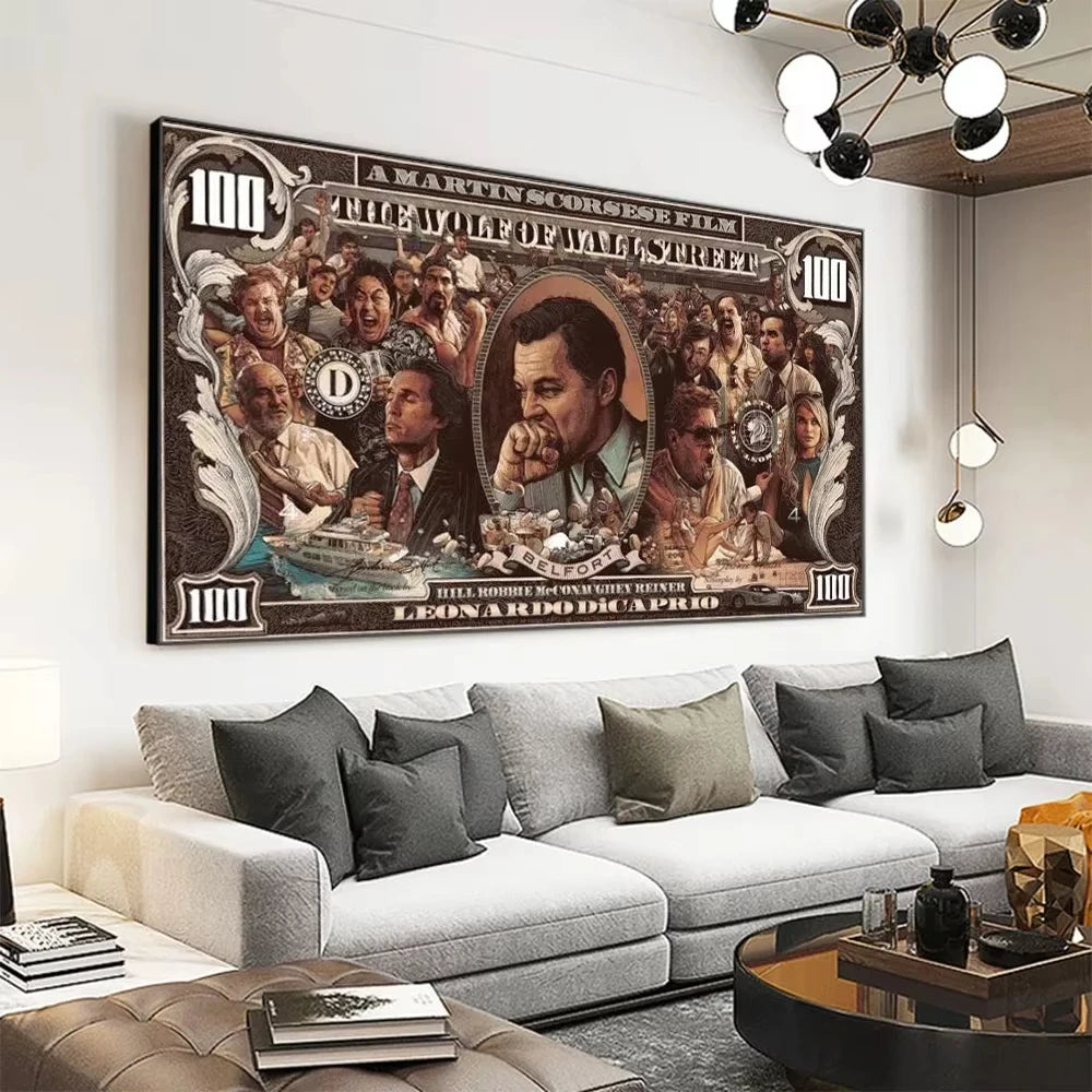 AA Vintage Wall , American Black Card The Wolf of Wall Street, Canvas Printed Poster, Home Living Room Bedroom Decoration