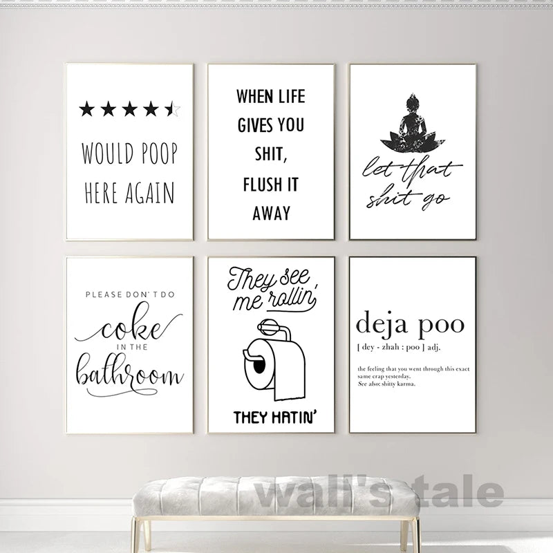 Funny Bathroom Wall Art Prints Black and White Minimalist Toilet Posters Canvas Painting Bathroom Wall Decoration Pictures