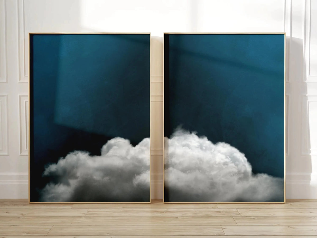 Abstract Blue Cloud Wall Art Poster Minimalist Sky Maximum Compromise Canvas Printmaking for Modern Living Room Home Decor Gifts