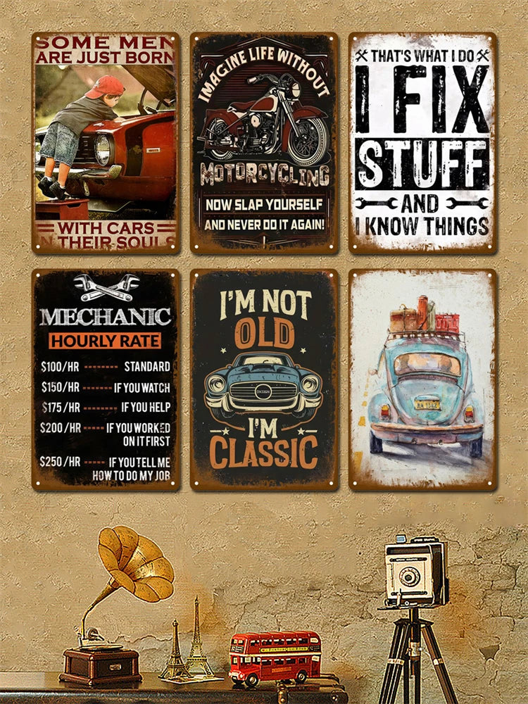 Retro Metal Sign Wall Art Mural Aesthetic Room Home Decor Items Poster Vintage Metal Plate Garage Decoration Tin Sign Plates Bar