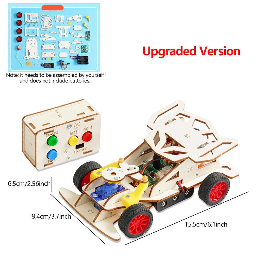 DIY Wooden Remote Control Car Mini Four-Base Version - Wheel Drive Racing Car Science Experiment Kits STEM Educational Toy for Teen Kids Gifts