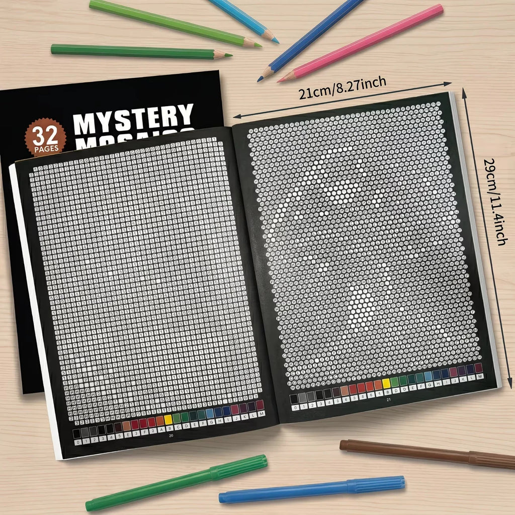 Mystery Mosaics Color by Number Coloring Book 32 Pages Pixel Art Activity Book for Adult Stress Relief Creative Drawing Workbook