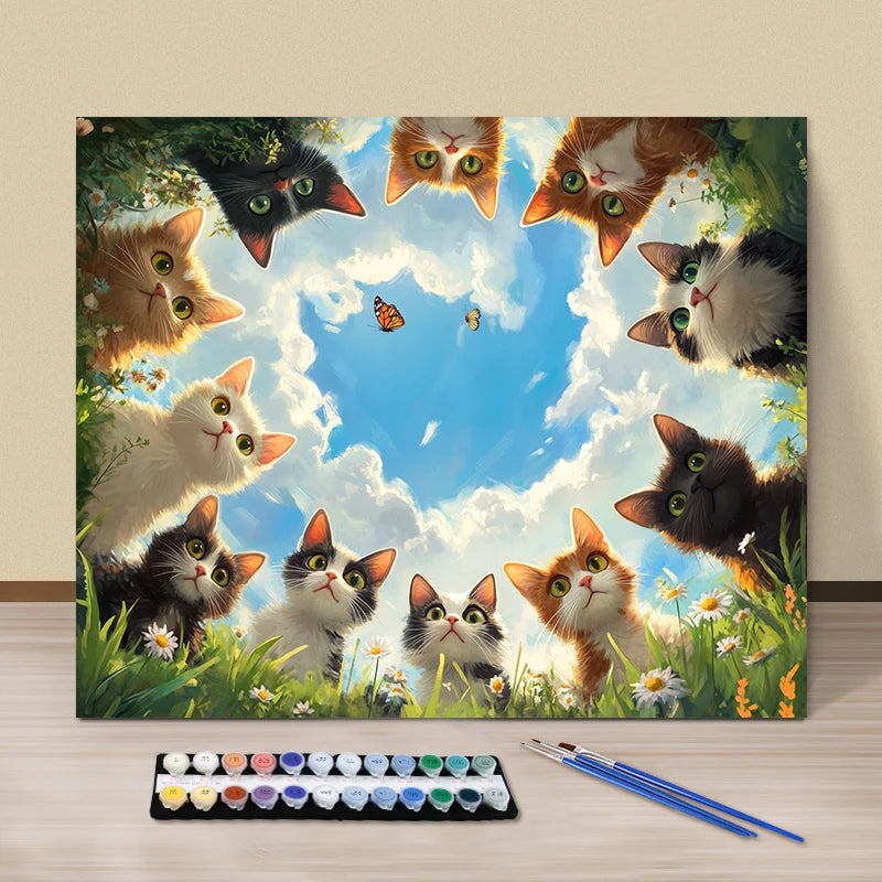 A Group of Cats (9) - Painting By Numbers Acrylic Paint Canvas Dropshipping Portrait Family Children Photo Christmas Gifts