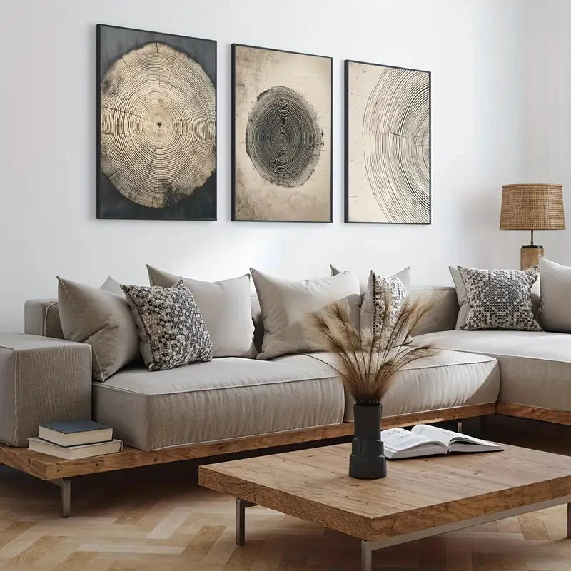 3pcs/Set Abstract Tree Ring Canvas Art Bohemian Simple Retro Aesthetic Picture Wall Living Room, Dining Room and Home Decoration