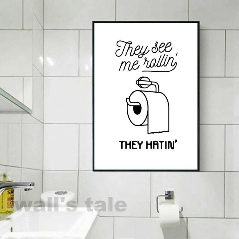 Funny Bathroom Wall Art Prints Black and White Minimalist Toilet Posters Canvas Painting Bathroom Wall Decoration Pictures