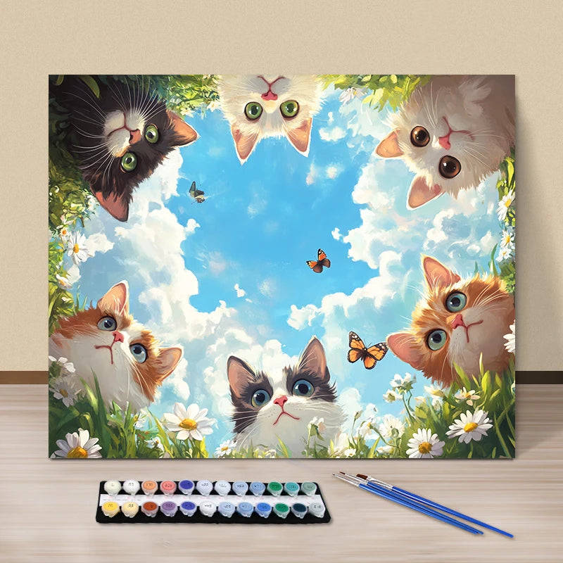 A Group of Cats (8+1 ) - Painting By Numbers Acrylic Paint Canvas Dropshipping Portrait Family Children Photo Christmas Gifts