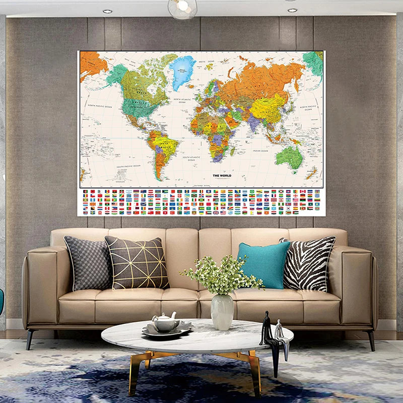 100*70cm World Map Classic Edition Unframed Wall Art Poster Painting for Home & Classroom - Educational for Kids & Adults