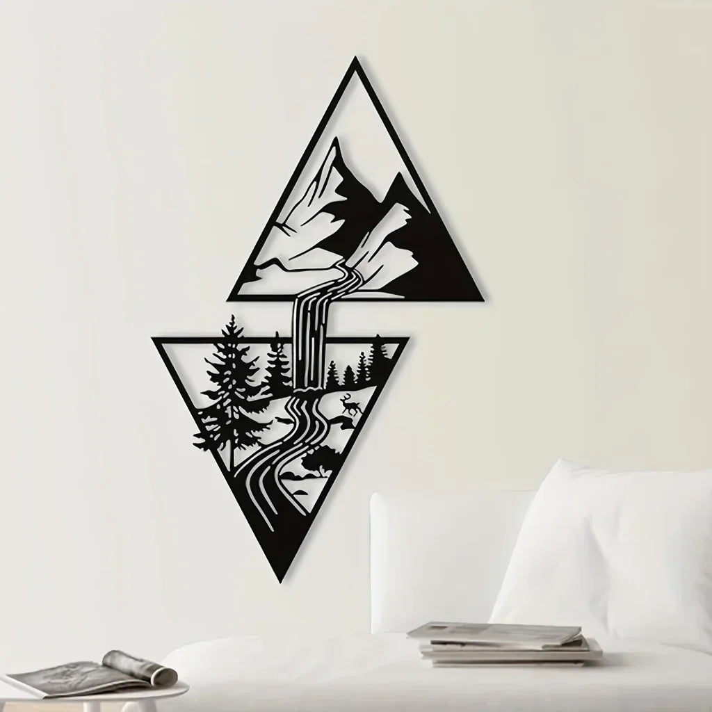 Mountain Wall Art, Mountain Waterfall Metal Wall Art Home Decor, Metal Wall Art, Home Decor Modern Art Wall Ornaments Artwork