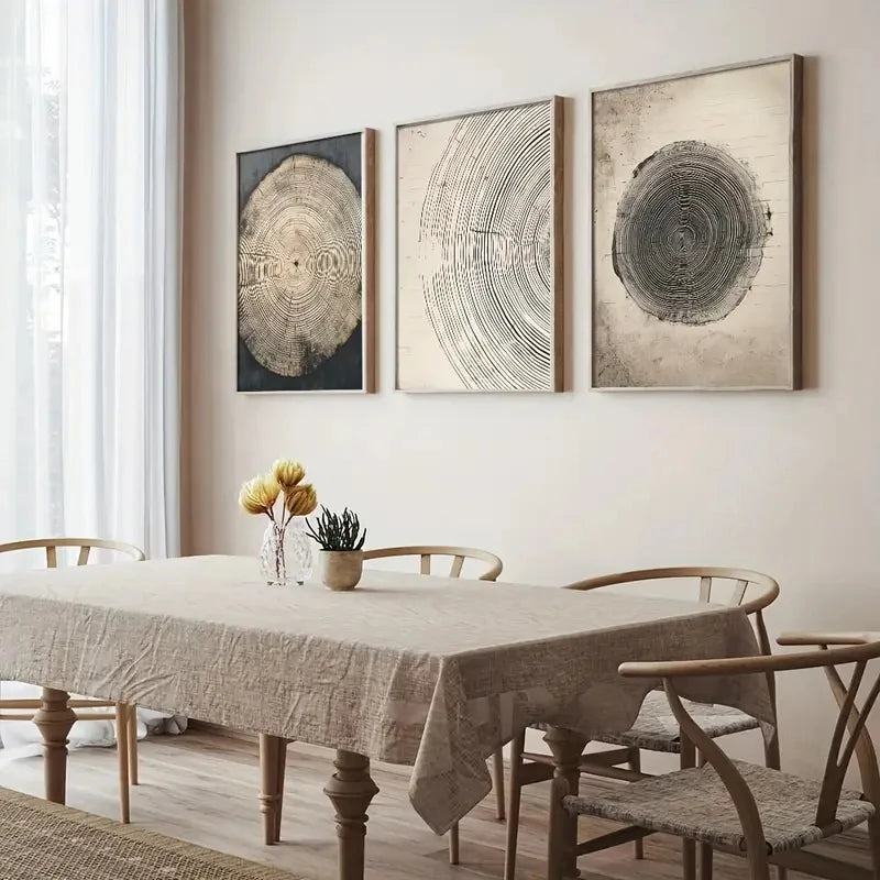 3pcs/Set Abstract Tree Ring Canvas Art Bohemian Simple Retro Aesthetic Picture Wall Living Room, Dining Room and Home Decoration