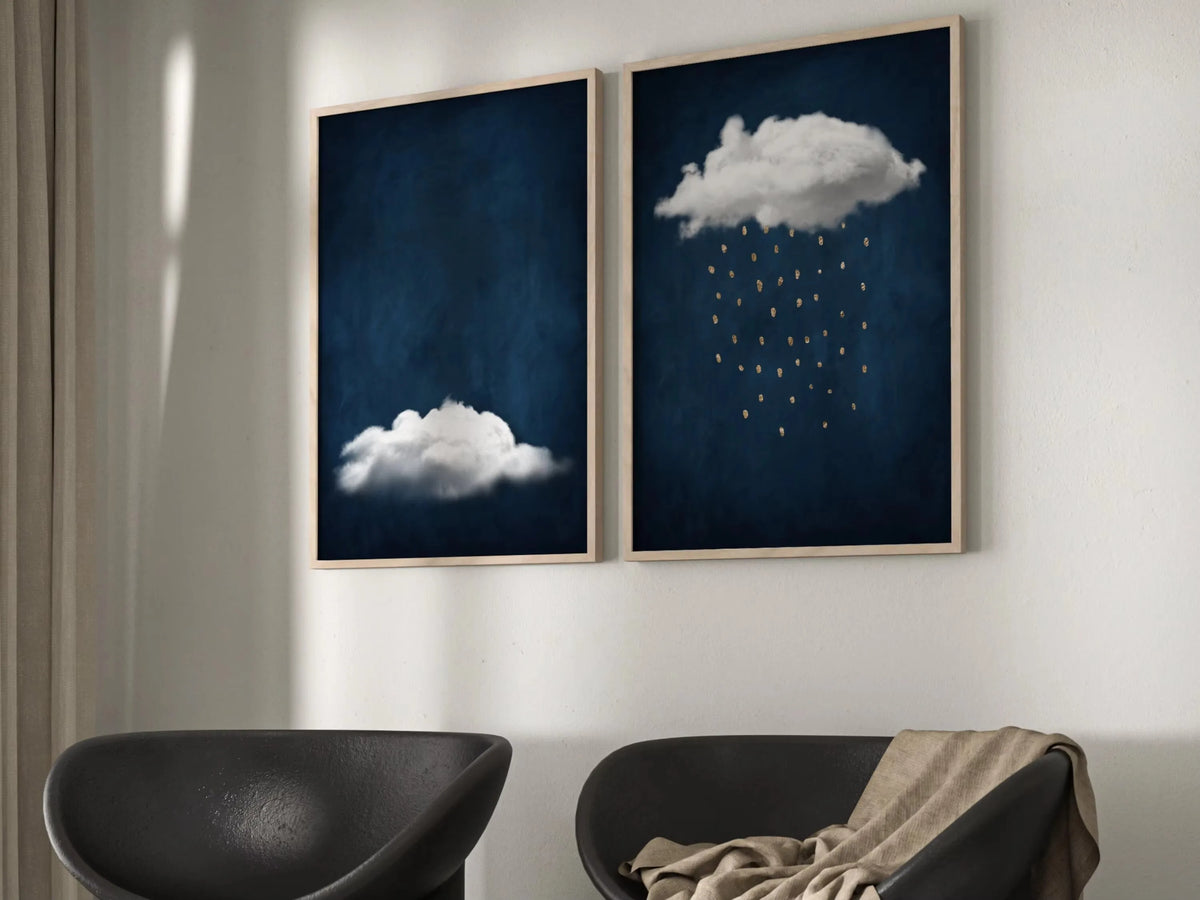 Abstract Blue Cloud Wall Art Poster Minimalist Sky Maximum Compromise Canvas Printmaking for Modern Living Room Home Decor Gifts