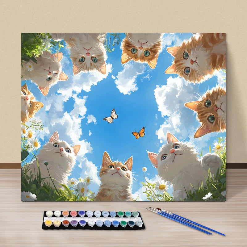 A Group of Cats (8) - Painting By Numbers  Acrylic Paint Canvas Dropshipping Portrait Family Children Photo Christmas Gifts