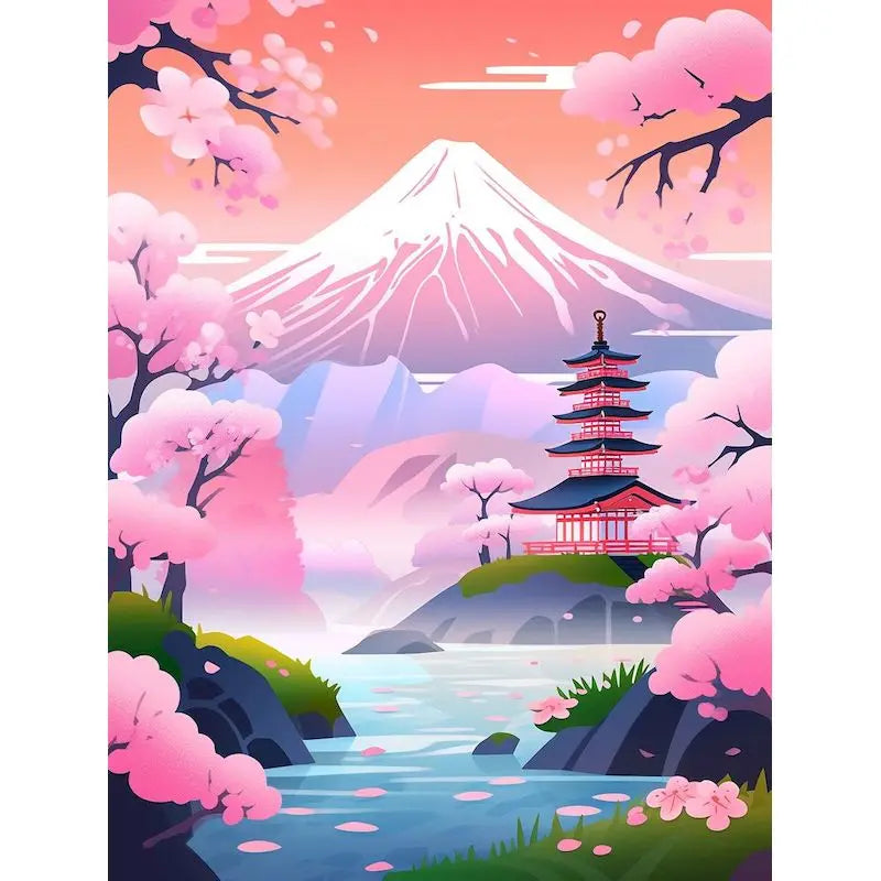 Genie Canvas - Scenery Painting By Numbers Oil HandPainted Acrylic Paint Sakura Pagoda Home Decors Adults Crafts On Canvas DIY Gift