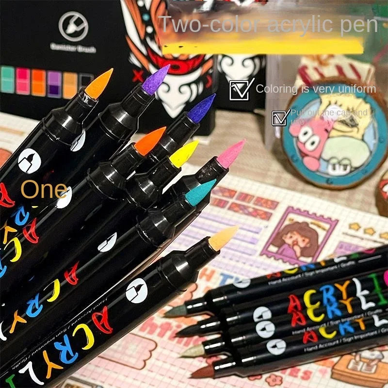 120 Professional Art Use-Color Acrylic Paint Markers, Dual-Tip Fine and Brush Tip Pens, Suitable for Stone, Wood, Calligraphy